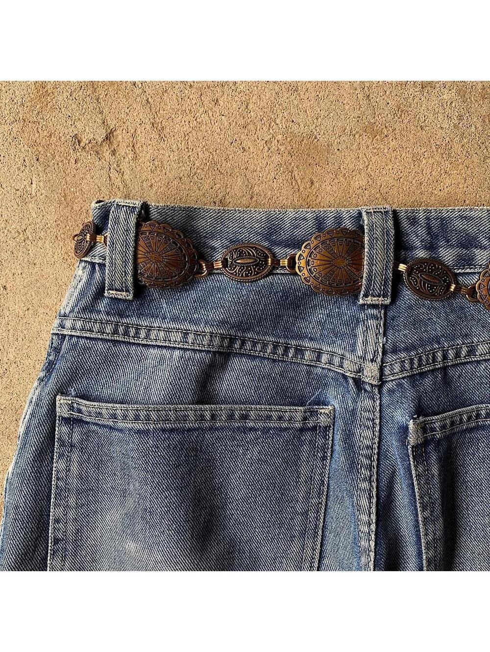 Bronze Y2K style indie western belt with bronze buckle and metal sun and moon - Picture 2 of 7